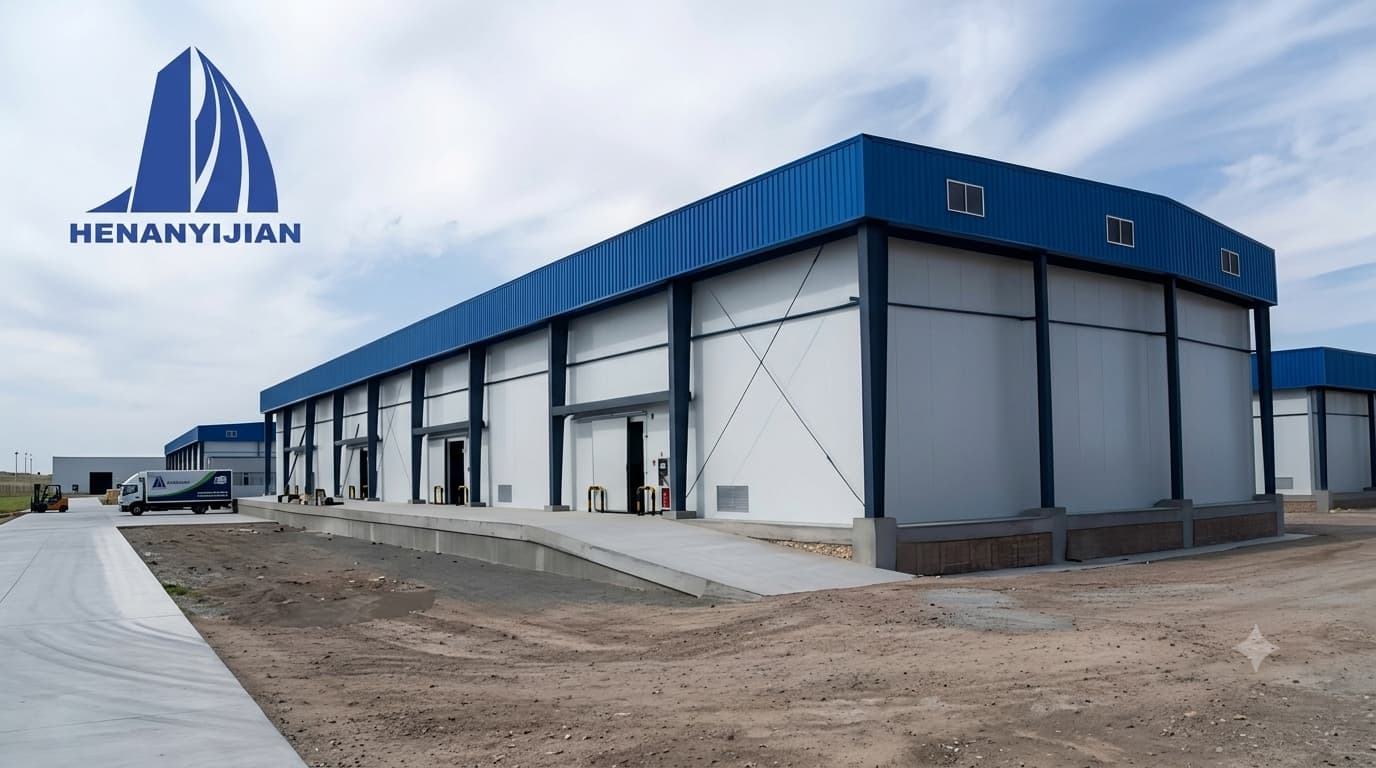 steel structure cold storage showing primary steel members and connection details.