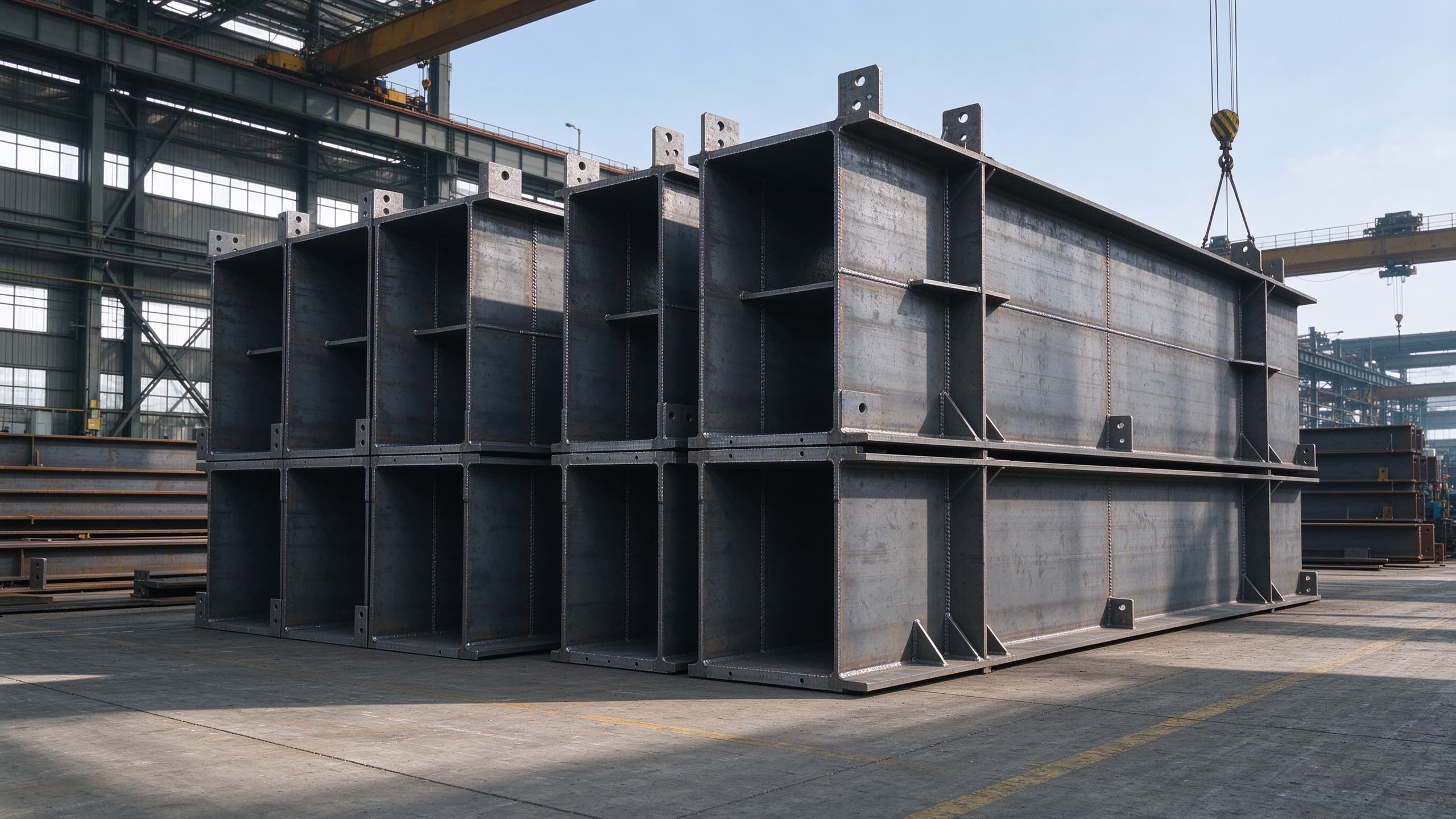 Steel crane runway beams for an overhead traveling crane