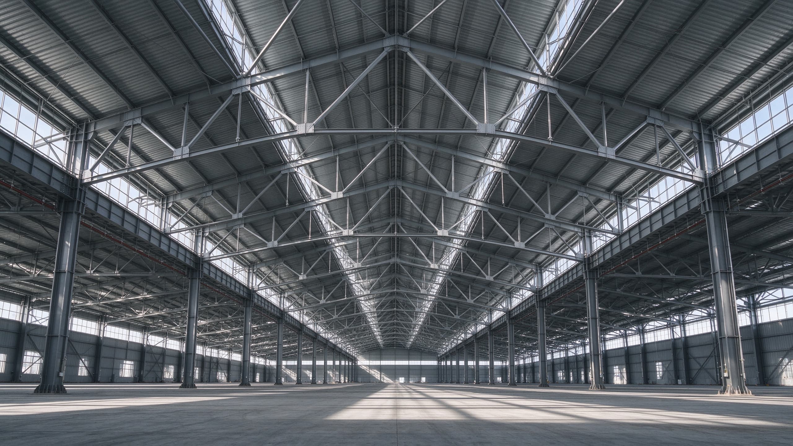 Pipe truss steel structure with tubular members forming a long span roof