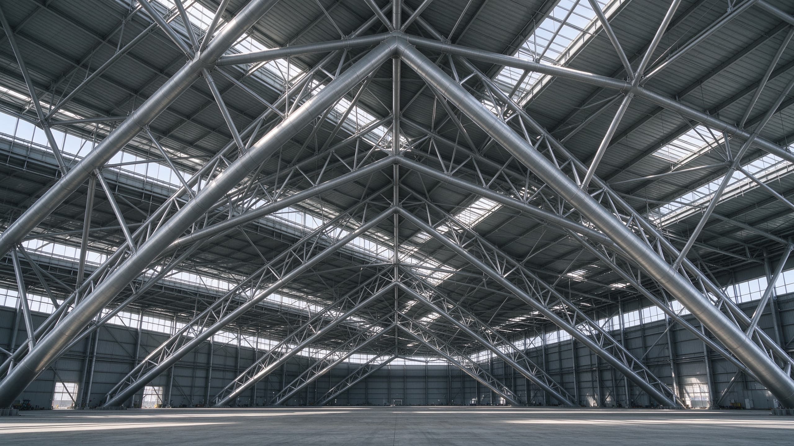 Space truss steel structure with three dimensional tubular nodes