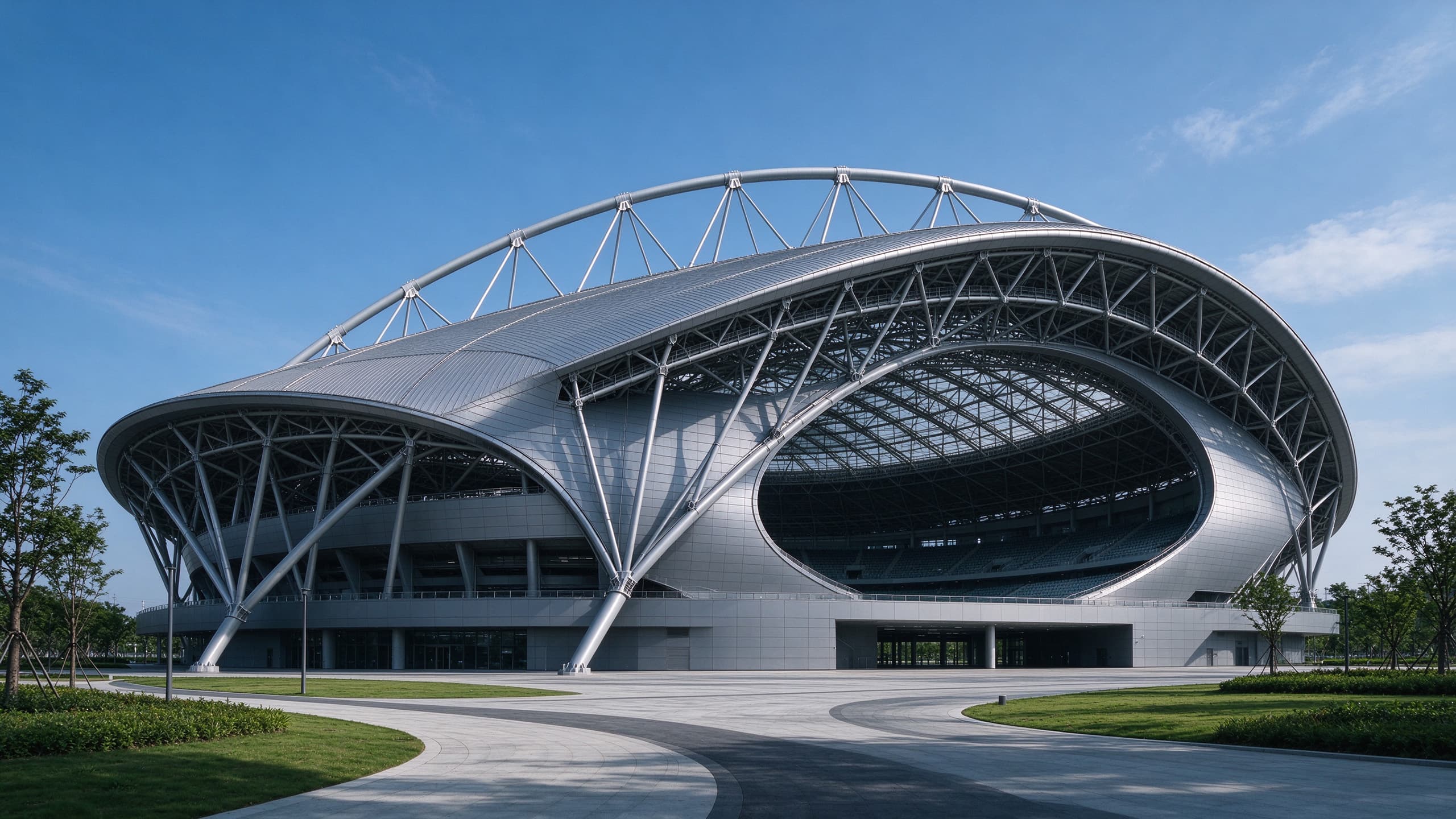 Steel structure stadium and gymnasium with large span roof
